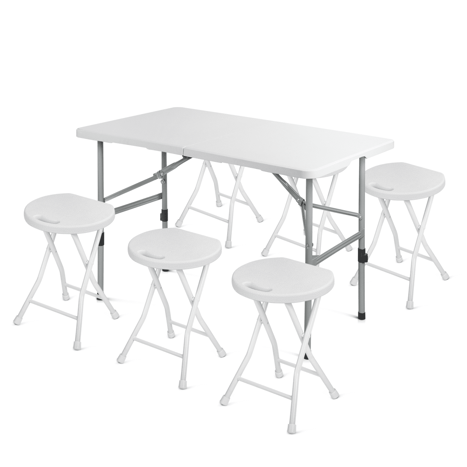 Magshion 4 FT Foldable Card Table with Stools Set of 7, Heavy Duty Folding Table with Carry