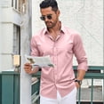 thumbnail image 4 of Stretch Mens Dress Shirts Long Sleeve Regual Fit Solid for Men Wrinkle Free Button Down Shirt Lapel Collar Bussiness Top, 4 of 5
