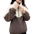 thumbnail image 2 of Joernso Women's Fuzzy Fleece Jacket Zip Up Stand Collar Sherpa Coat Fall Winter Color Block Warm Outerwear with Pockets, 2 of 8