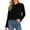 Black, variant on Women's Ruffle Hem Crew Neck Cropped Sweater, Long Sleeve Flounce Cuff Soft Knit Pullover, Solid Colors