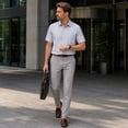 thumbnail image 4 of AZoiNM Men's Short Sleeve Dress Shirt, 60% Cotton 40% Linen Vertical Stripe Loose Fit Button Down Business Casual Summer Breathable Tops, 4 of 6