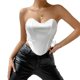 thumbnail image 1 of Womens Strapless Camisole Crop Top Off Shoulder Fish Boned Hem Crisscross Lace-Up Bandage Push Up Slim Fit Corset Vest White, 1 of 4