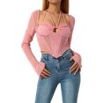 thumbnail image 2 of VISgogo, blusas cortas para mujer, camisas ajustadas huecas de corte bajo con cuello Halter de manga larga de malla de Color sólido para mujer VISgogo  moda, 2 of 9
