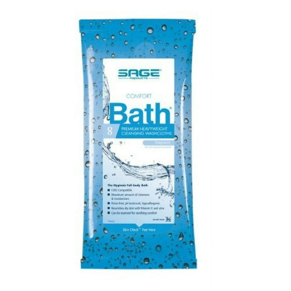 Comfort Bath Premium Heavyweight Cleansing Washcloths - Cellulose Fiber/Polyester (PET) Fiber, Water/Glycerin/Aloe/Vitamin E, Scented, 8 Count