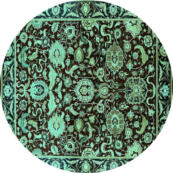 Ahgly Company Indoor Round Oriental Turquoise Blue Industrial Area Rugs, 6' Round