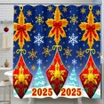 thumbnail image 1 of Rideau de Douche Vintage Festif de Noël avec Ornements Dorés Nœuds Rouges & Design 2025, 1 of 4