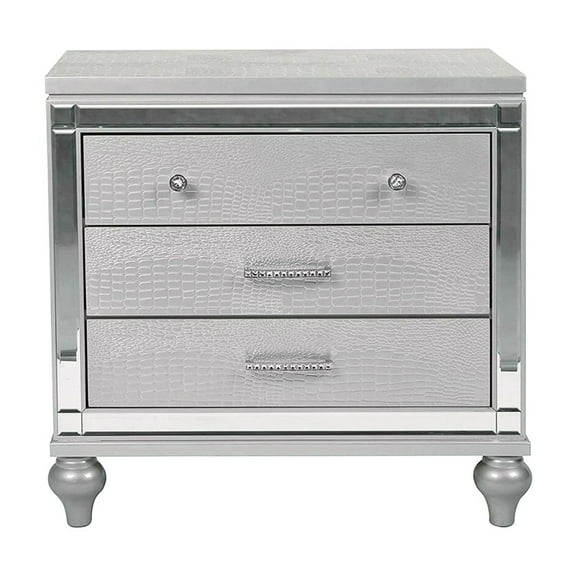 Simple Relax 2 Drawers Wooden Nightstand with Built-In Wireless Charging in Silver