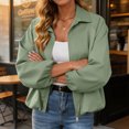 thumbnail image 6 of Xinoom Women Zip Up Cropped Bomber Jacket, Point Collar Long Sleeve Balloon Cuffs Loose Casual Outer Coat, Lightweight Streetwear Outerwear Green,L, 6 of 7