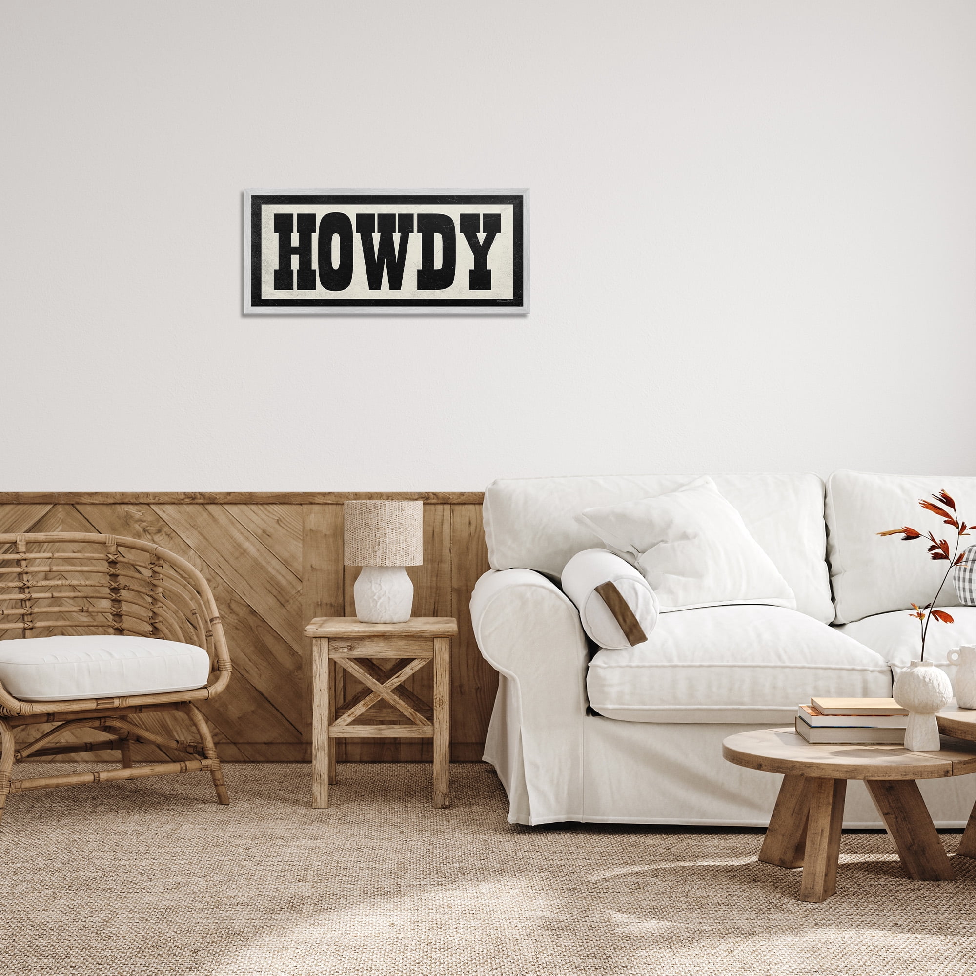 Stupell Industries Vintage Howdy Sign Typography Painting Gray Framed Art Print Wall Art, 24 x 10