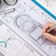 thumbnail image 3 of Kearding Borde de regla geométrica multifuncional, escala clara, plantilla de dibujo geométrico de pequeña ocupación, redonda Recortadores de papel Azul claro, 3 of 6