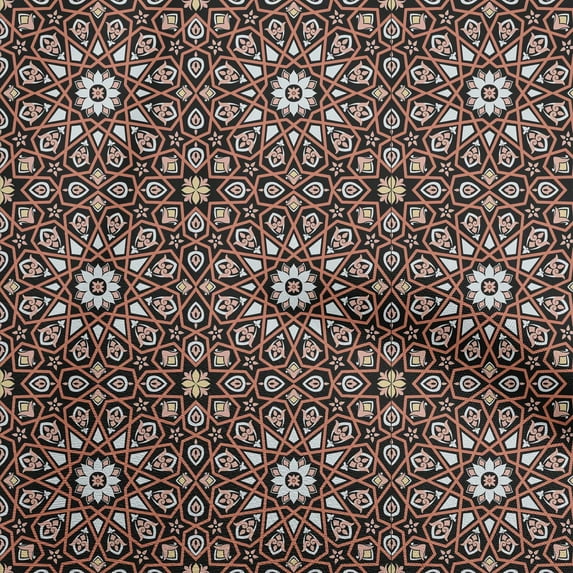 oneOone Cotton Cambric Black Fabric Morocon Tile Sewing Fabric By The Yard Printed Diy Clothing Sewing Supplies 42 Inch Wide