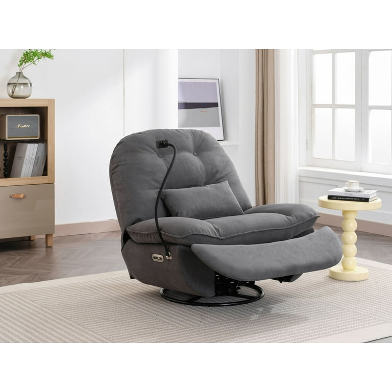 Power Recliner Swivel Glider Chair with USB Charger and Bluetooth Music Player for Sleep Working Game and Leisure Model Fabric Grey