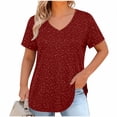 thumbnail image 4 of Sevevn Women's V-neck Center Hollow Fashionable Solid Color Plus Size Short Sleeved T-Shirt Red XL, 4 of 6