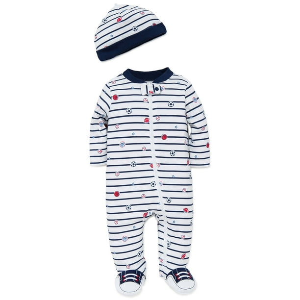 LTM Baby Boys Sports Snap Front Footie Pajamas with Hat Sleep N Play
