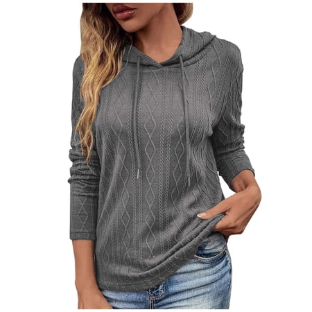 XFLWAM Womens Solid Color Hoodie Sweatshirts Tunic Pullover Tops Long Sleeve Drawstring Shirts Gray XL