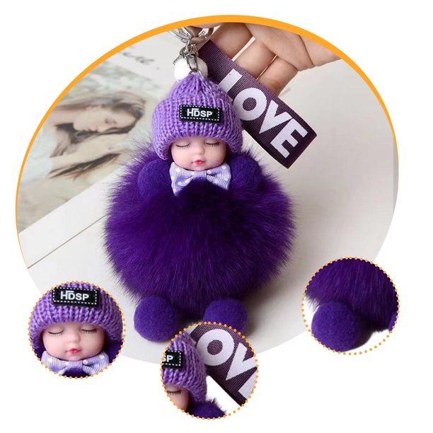 Accesorios colgantes de bolso de bolso de llavero de lujoso Fashion Adorable Decoración linda Cadena de llaves Ornamento para niños Púrpura