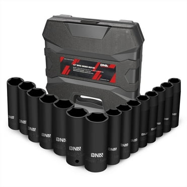 DNA Motoring TOOLS-00146 18 Pcs 1/2" Drive Metric Deep Impact Socket Set Cr-V Steel 10-24mm w/Extension Bar With Carry Case