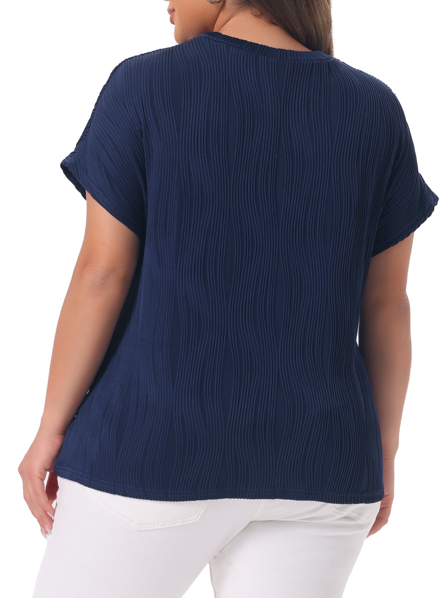 DARING DIVA Women's Plus Women's  Textured Tops Crewneck Casual T Shirts 3X Deep Blue
