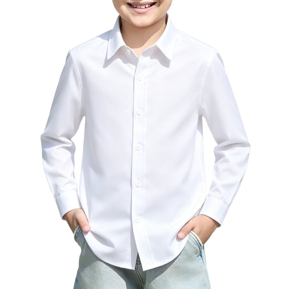 Grblisyd Boys Button Down Shirt Long Sleeve Formal Uniform Dress Shirt Kids Breathable Collared T Shirt Casual Back to School Clothes