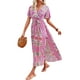 thumbnail image 2 of SAYOO Vestido Largo de Manga Corta para Mujer, Patrón de Estilo Bohemio Impreso con Cuello en V Vestido de Corte Alto con Lazo, Ropa Casual de una Pieza SAYOO casual, 2 of 5