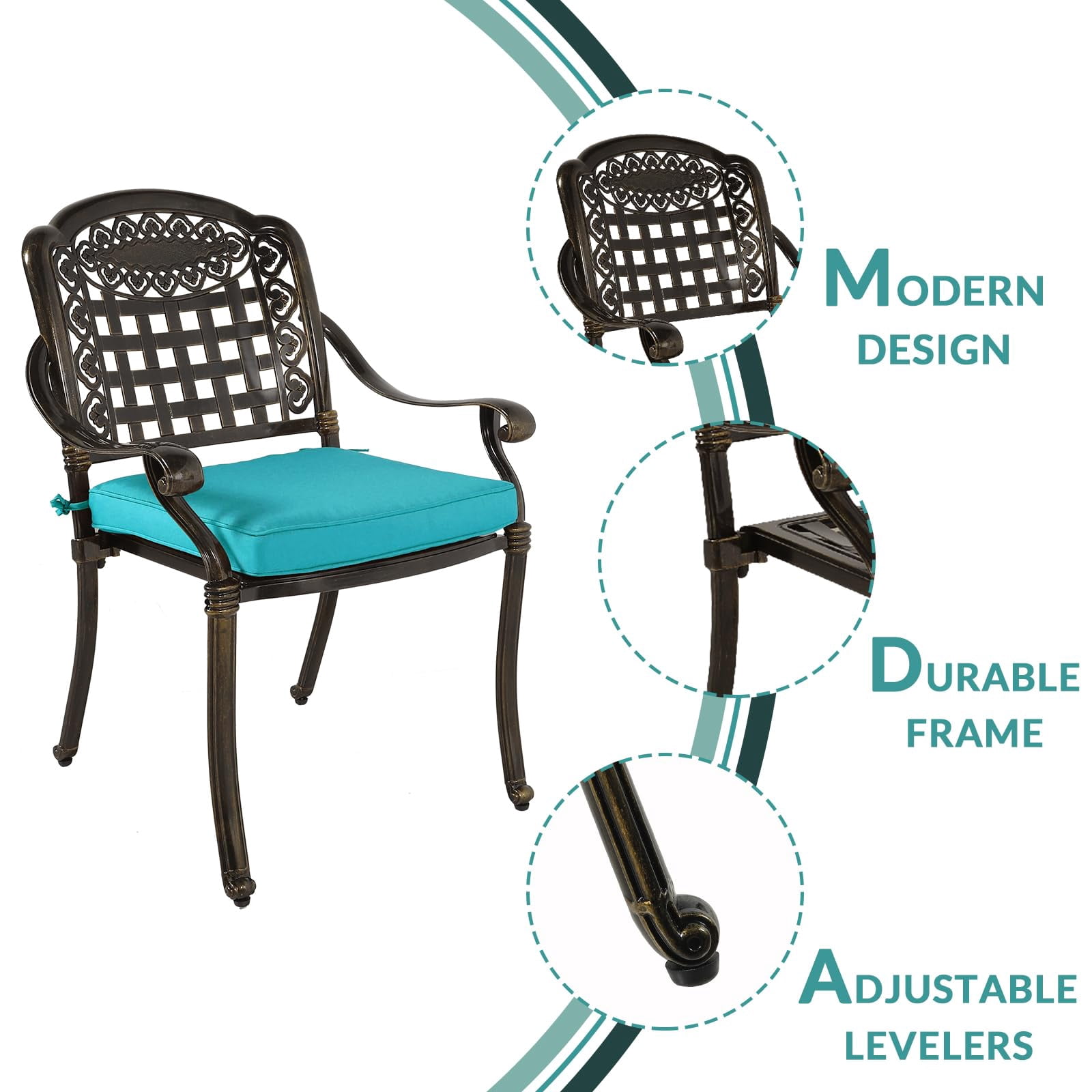 MEETWARM 5 Piece Patio Dining Set, Outdoor All-Weather Cast Aluminum Dining Table Set, Patio Furniture Set for Backyard, Include 4 Chairs with Cushions and a 35.4" Round Table, Ocean Blue