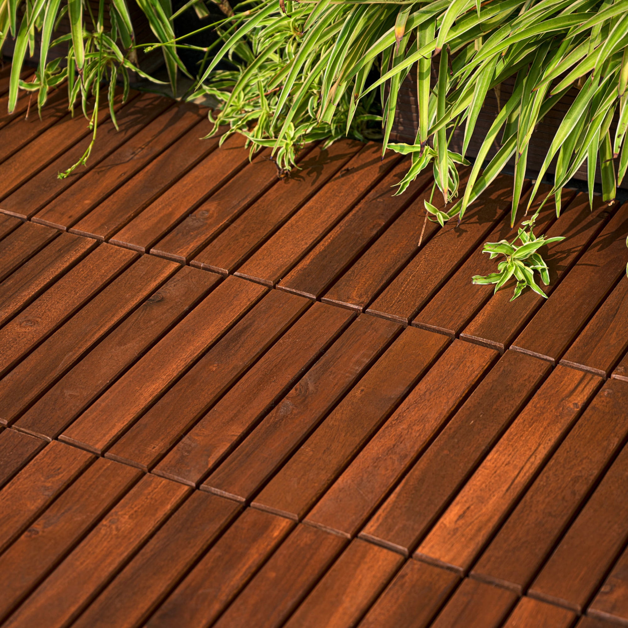 Miniyam 10 Pcs Interlocking Deck Tiles,  12x12 inch, Acacia Solid Wood, for Outdoor Balcony Garden, Brown
