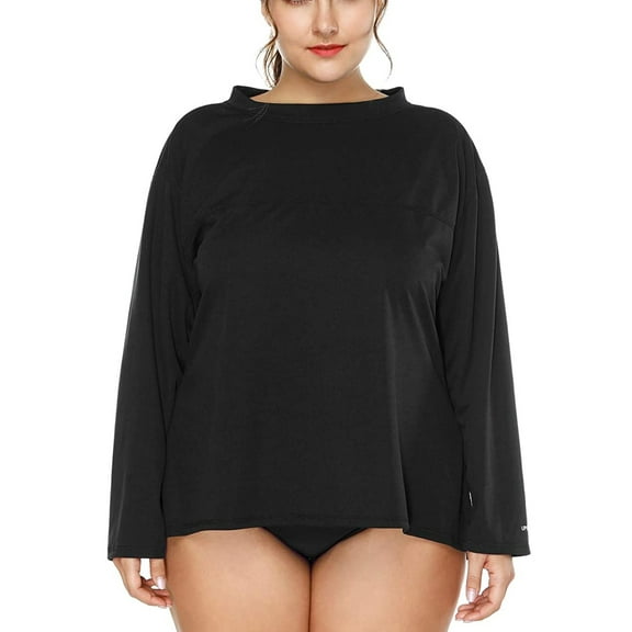 Sociala Women's Solid Long Sleeve Plus Rashguard UPF 50  Surfing Swim Shirt Top