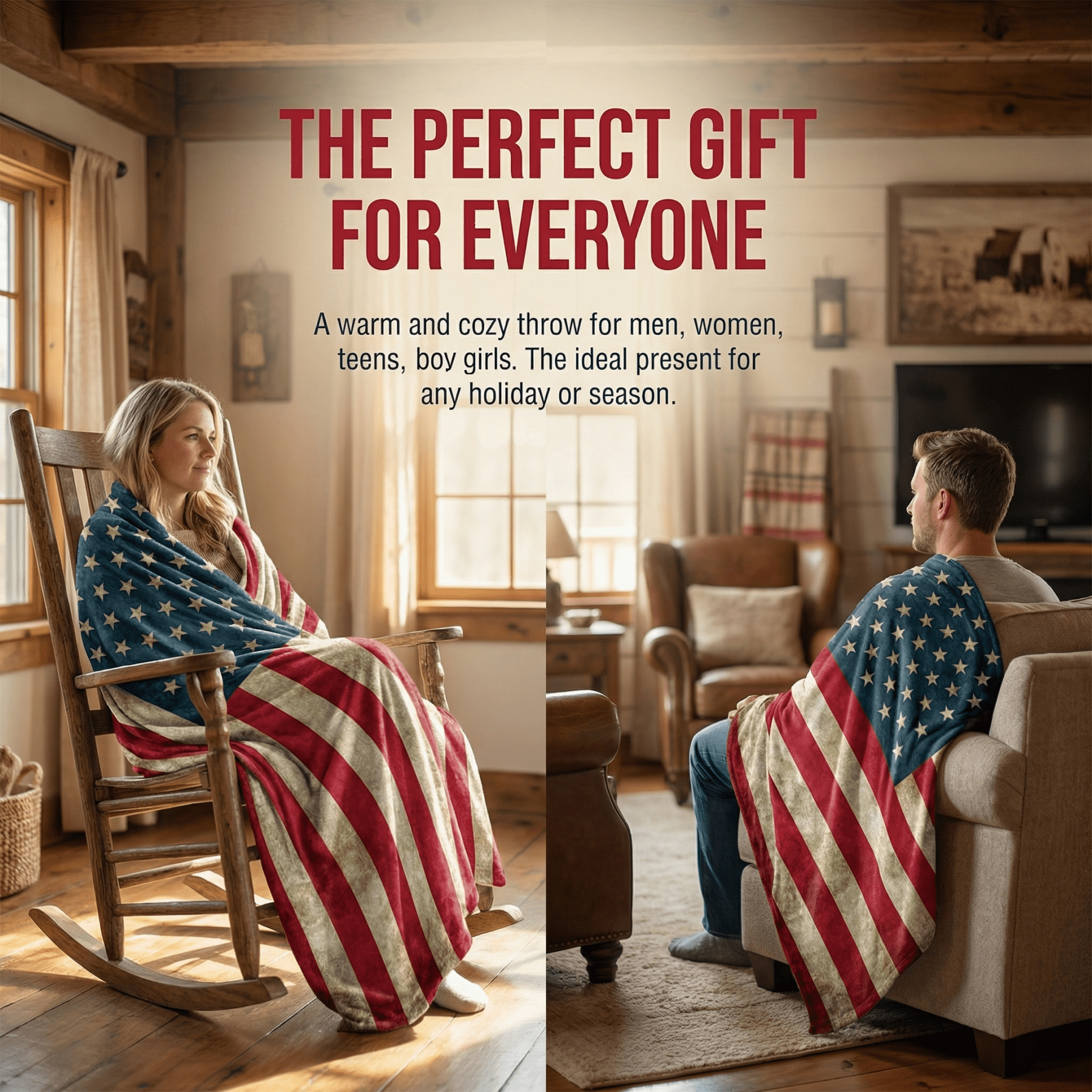 Goodbath American Flag Blanket,USA Flag Throw Blanket for Couch Sofa Bed Christmas Holiday Gift for Adults Women Men, 80 x 60 inches