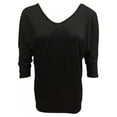 thumbnail image 3 of WBQ Womens Summer Tops V Neck Batwing 3/4 Sleeve Shirt Loose Casual Tunic Tee T-Shirt, 3 of 5