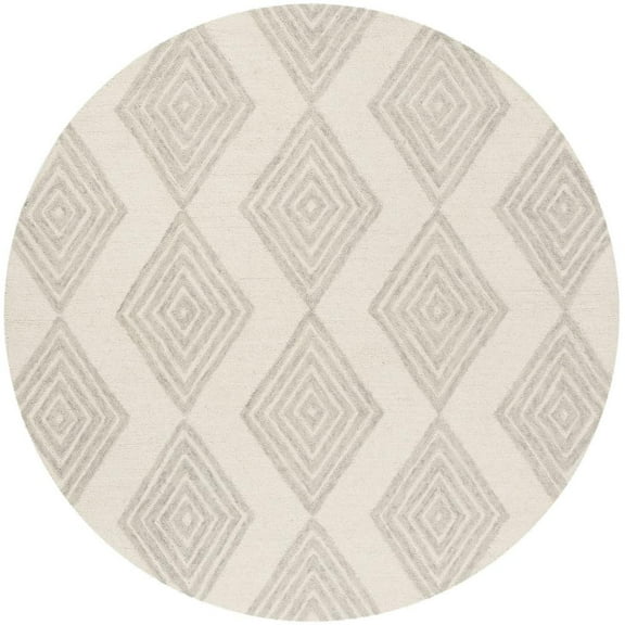 SAFAVIEH Blossom Winston Chevron Wool Area Rug, Ivory/Silver, 6' x 6' Round