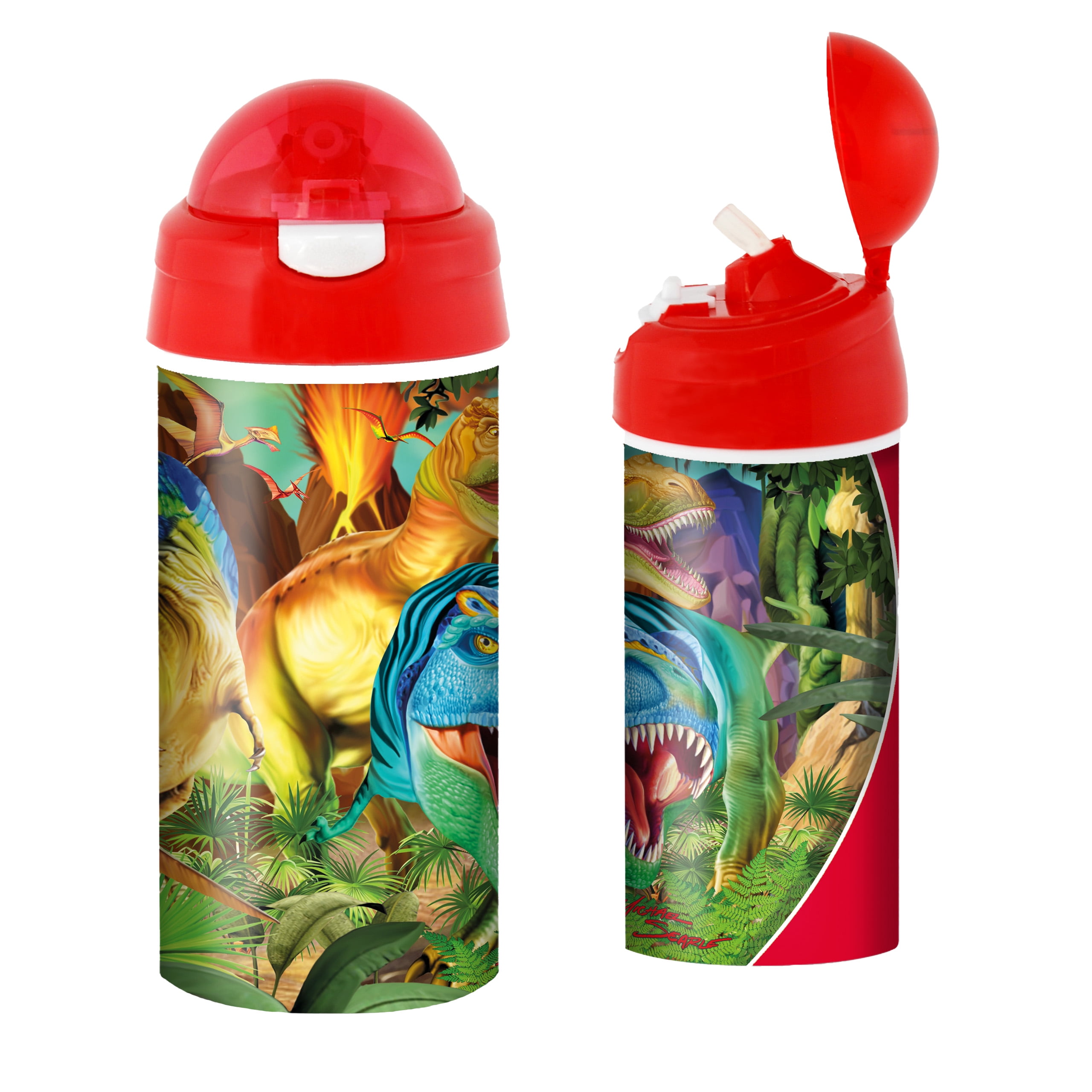 3D LiveLife Drinking Bottle - Dino Smiles from Deluxebase. 3D Lenticular Jurassic Water Bottle with Straw. 20oz kids water bottle with original artwork from renowned artist, Michael Searle