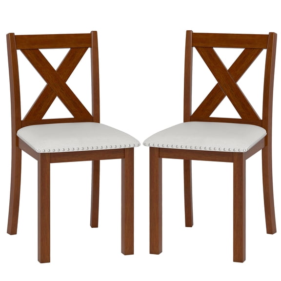 Giantex Wooden Dining Chair Set of 2, Farmhouse Upholstered Accent Side Chairs for Kitchen Dining Living