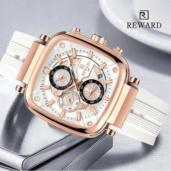 Square Watches for Men Brown Silicone Chronograph Fashion Sports Watch Luminous Waterproof Casual Wrist Watches Blue Red White