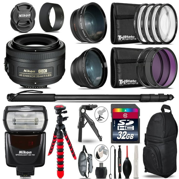 Nikon AFS 35mm 1.8 SB-700 AF Speedlight - 3 Lens Kit - 32GB Accessory Kit (International Version)