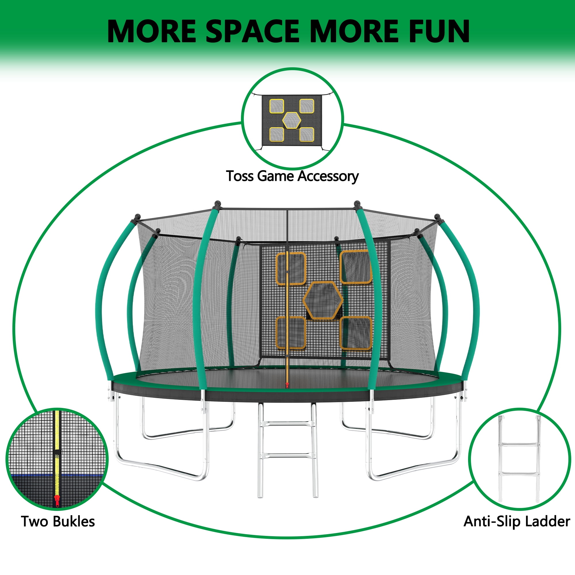 EUROCO 12FT Trampoline with Enclosure Net and Ladder, Outdoor Trampoline with Throwing Game for Kids and Adults