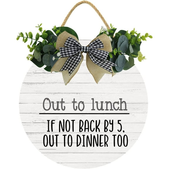 Eveokoki 12" Out To Lunch Sign, Out To Lunch If Not Back By Five Out For Dinner Also Wood Door Sign For Dining Break Room,Food Kitchen,Office Work,Wood Sign,Business Sign