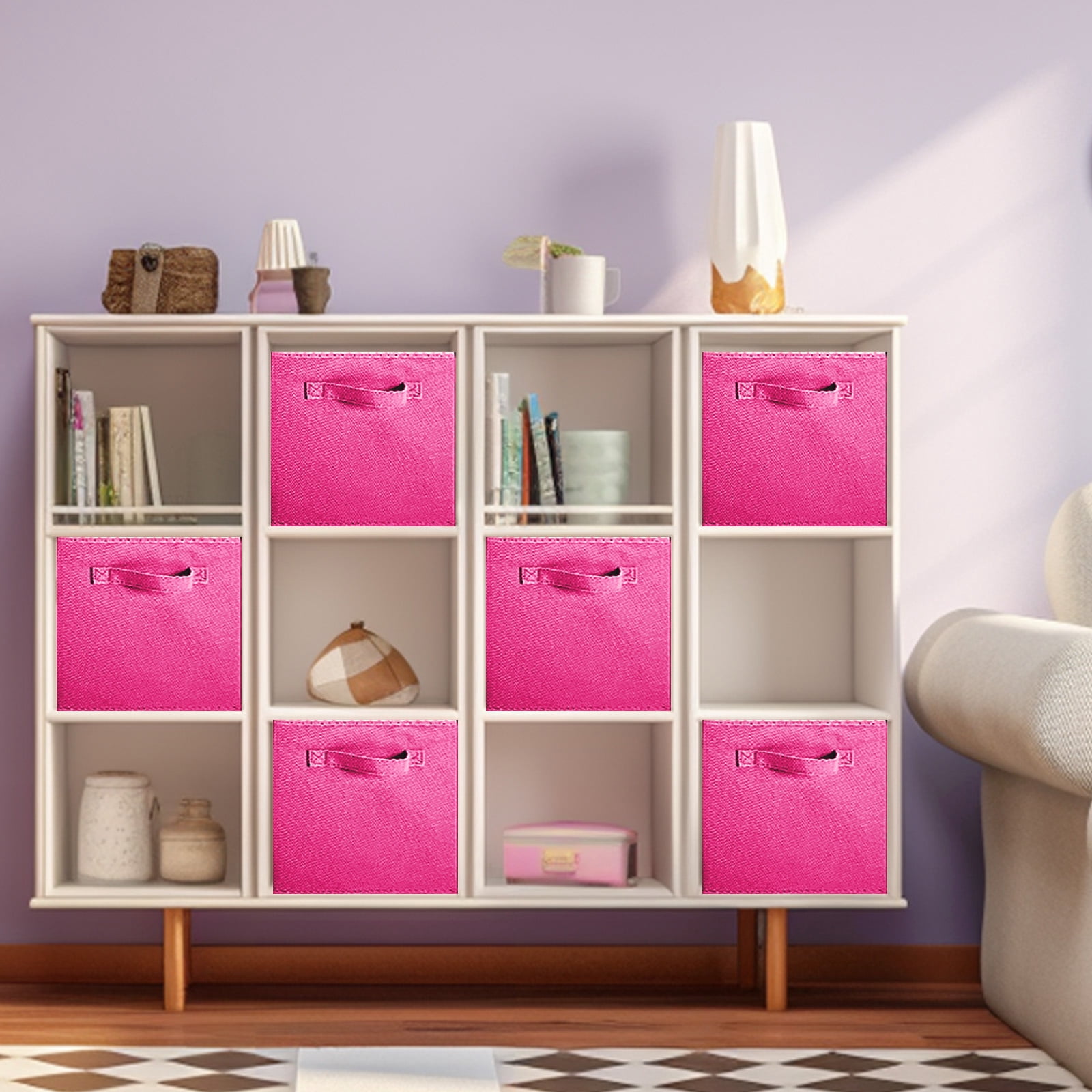 YOYTOO 6 Pack Foldable Cube Storage Bins, 11" Collapsible Fabric Cube Organizer Baskets Bins,Hotpink