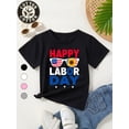 thumbnail image 1 of Kids' 100% Cotton Labor T-Shirt - Patriotic American Flag & Sunflower Graphic with "Happy Labor quot; Text, Cute Round Neck Tee for Boys & Girls, 3 Colors (, Black, White), 1 of 6