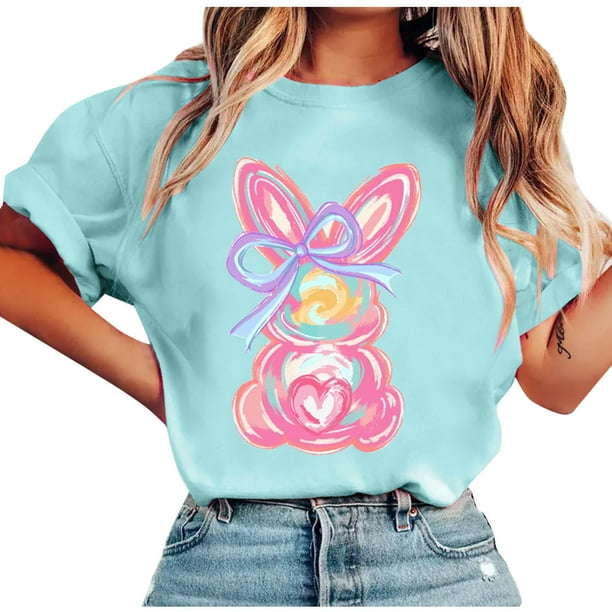 Tops de Manga Corta de Verano para las Mujeres Imprimir Blusa de Cuello Redondo, Moda Ligera de Poliéster Spandex