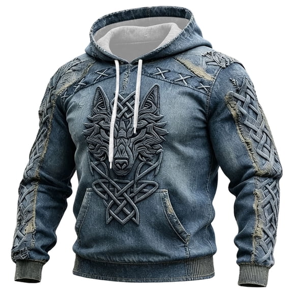 SJLDQY Mens Viking Hoodies Casual Long Sleeve Hooded Sweatshirts Norse Mythology Graphic Hoodie Winter Warm Pullover Tops with Pockets
