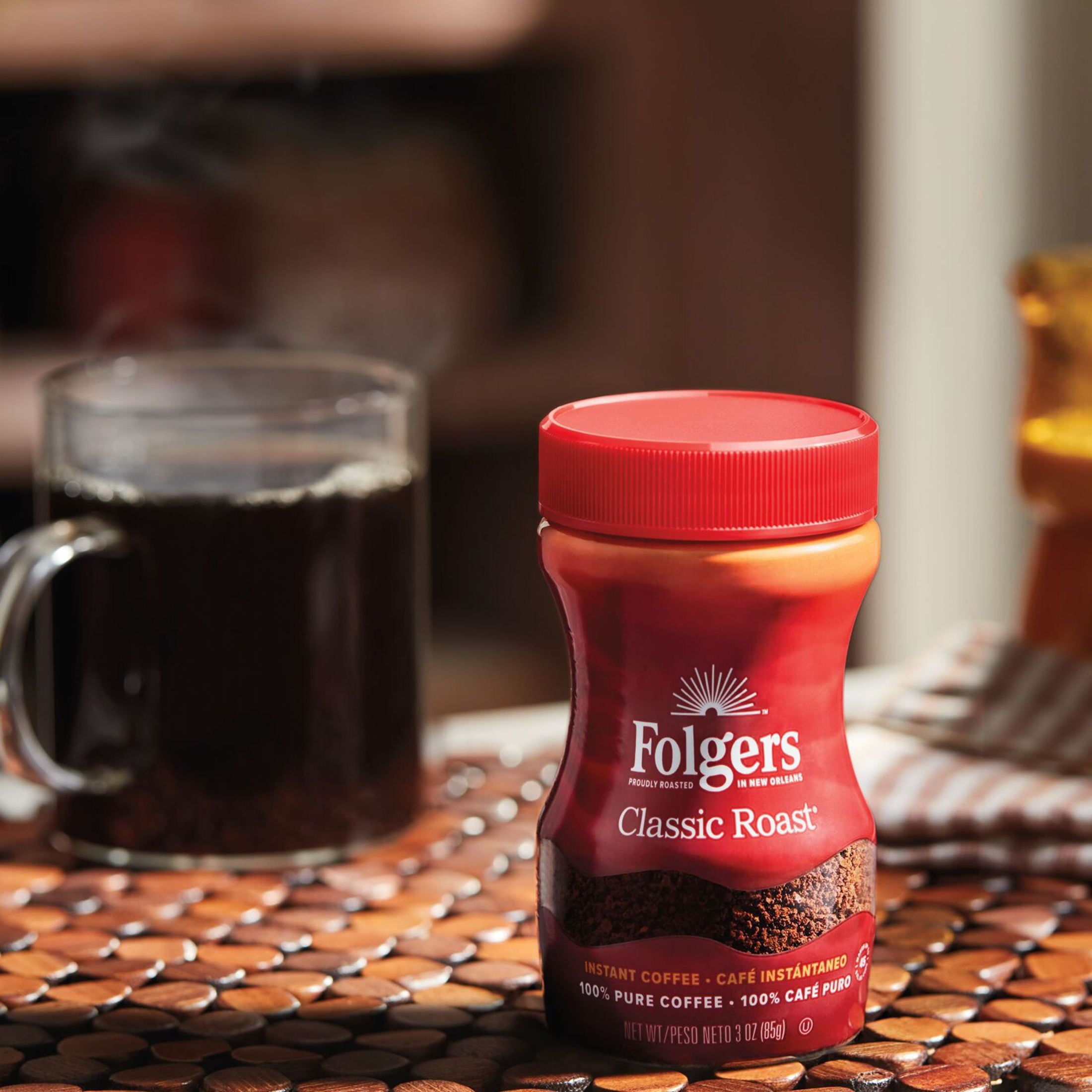 (12 pack) Folgers Classic Roast Instant Coffee, 3 oz Jar
