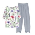 thumbnail image 2 of Nrmvnmi Women's Summer 2 Piece Outfits Casual Floral Prints Short Sleeve Pajama Tops Wide Leg Pants Lounge Sets Tracksuits Mothers Day Gifts, 2 of 5