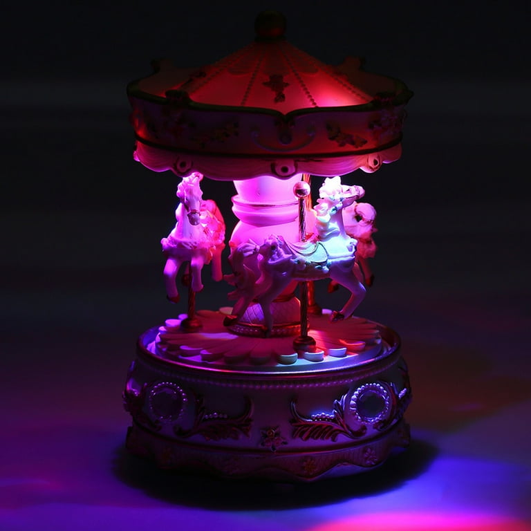 Mini Carousel Clockwork Music Box Colorful LED Merry-go