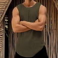 thumbnail image 2 of Chbgutlmr Men Shirts Round Neck Sleeveless Fitted Curved Hem Solid Color Breathable Athletic Casual Tops, 2 of 5