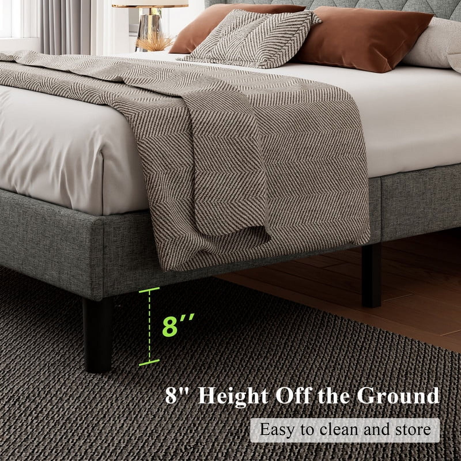 iPormis Queen Size Bed Frame with Diamond Button Tufted Wingback Headboard, Upholstered Platform Bed Frame with Strong Wood Slat Support, No Box Spring Needed, Light Gray