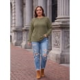 thumbnail image 5 of PINKSIR Plus Size Sweater Tops for Women Lightweight Button Detail Long Sleeve Crewneck Ribbed Knit Loose Tunic Pullover, 5 of 10