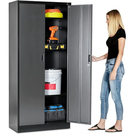 

Fedmax Heavy Duty Metal Garage Storage Cabinet - 71 Tall Large Steel - Black and Silver