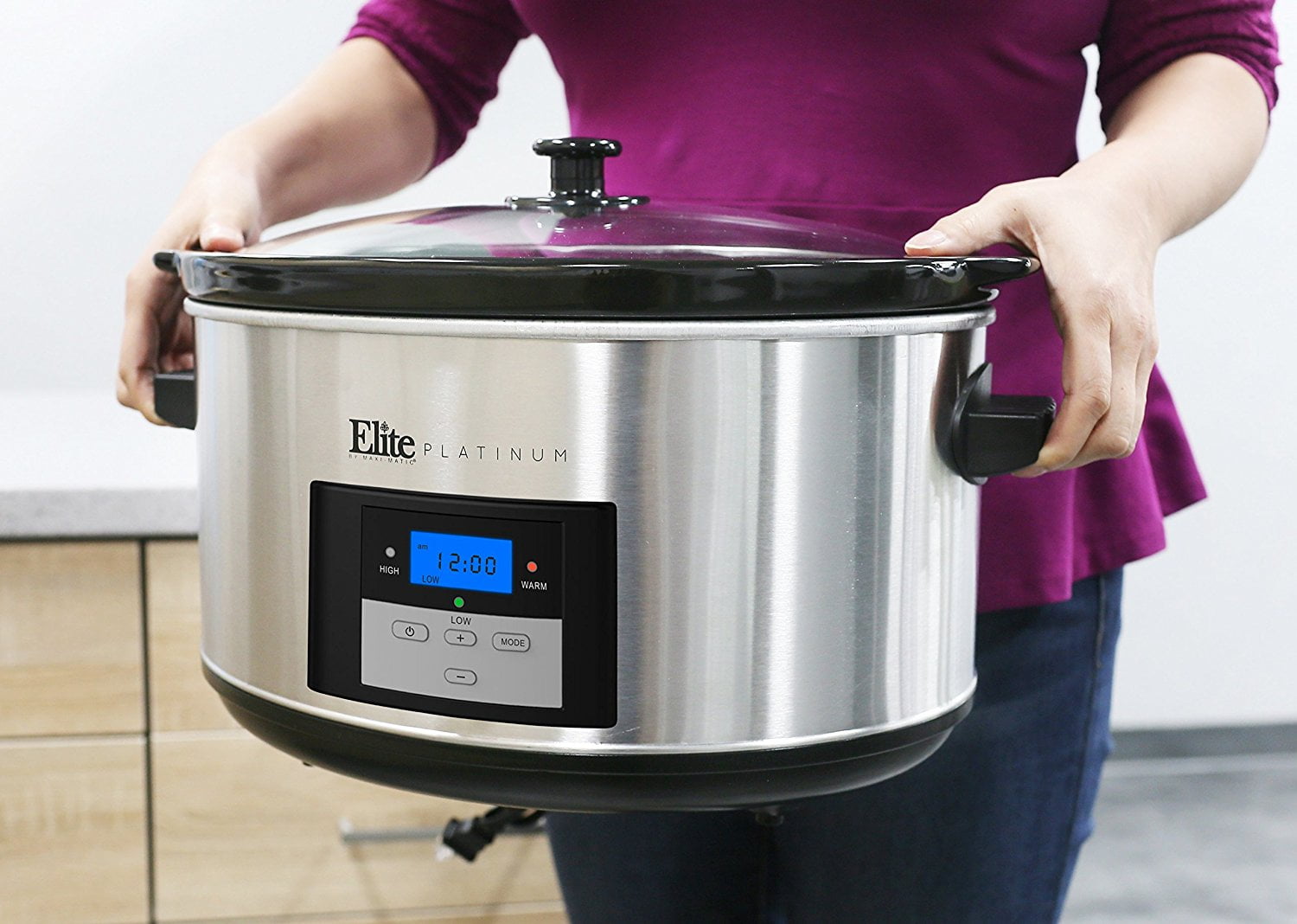 8L Digital Slow Cooker & Glass Lid, 2 Heat Settings Including