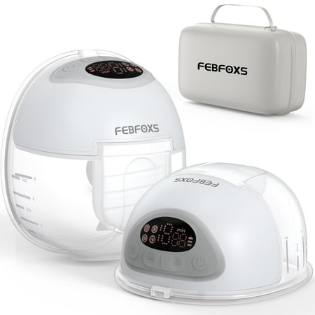 FEBFOXS Breast Pump Hands Free, 2Pack Breastfeeding Pump with Carrying Bag, Wearable Electric Breast Pump with 4 Mode & 12 Levels, 24mm