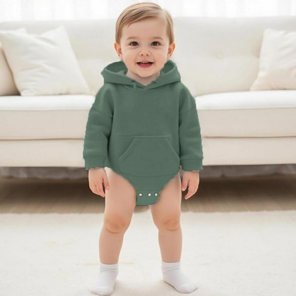 Baby Rompers Long Sleeve Boys Girls Cotton Hooded Sweatshirt Green 3-6Months